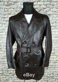 1930's German Horsehide Leather Jacket L Kriegsmarine WW2 Vintage Military Coat