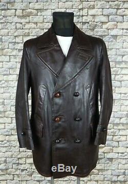 1930's German Horsehide Leather Jacket L Kriegsmarine WW2 Vintage Military Coat