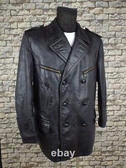 1940's German Leather Jacket L Vintage Kriegsmarine Military Police WW2