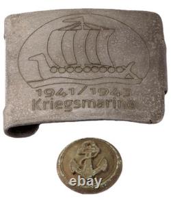 1941 / 1943 German Kriegsmarine Viking Ship Belt Buckle And Anchor Button