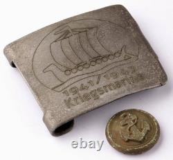 1941 / 1943 German Kriegsmarine Viking Ship Belt Buckle And Anchor Button