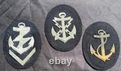3pcs-WWII German Kriegsmarine Shoulder Rank Rate Insignia In Metal