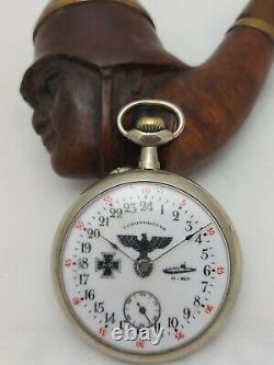 Antique German WW2 U-boat Kriegsmarine 24 Hour Pocket Watch Officer Pipe