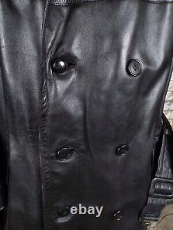 ELVO 1940's German Leather Coat M / L Black Vintage Kriegsmarine Overcoat WW2