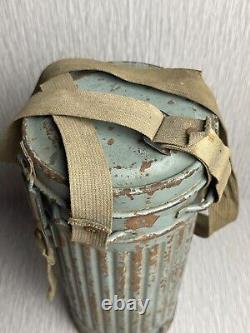 GERMAN LATE WW2 1944 KRIEGSMARINE CAMO GAS MASK CANISTER With RIVETED STRAPS RARE