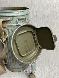 GERMAN LATE WW2 1944 KRIEGSMARINE CAMO GAS MASK CANISTER With RIVETED STRAPS RARE