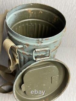 GERMAN LATE WW2 1944 KRIEGSMARINE CAMO GAS MASK CANISTER With RIVETED STRAPS RARE