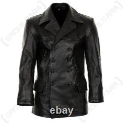 German Black Leather U-Boat Deck Jacket WW2 Repro Kriegsmarine Coat All Sizes