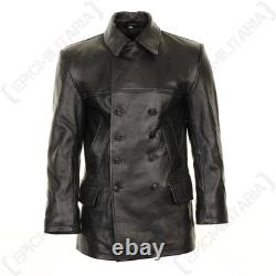 German Black Leather U-Boat Deck Jacket WW2 Repro Kriegsmarine Coat All Sizes