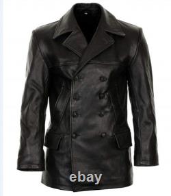 German Black U Boat Deck WW2 Kriegsmarine Coat Men's Leather Jacket