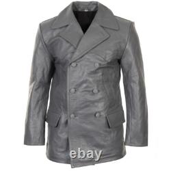 German Grey Leather U-Boat Jacket WW2 Kriegsmarine Repro Coat All Sizes New