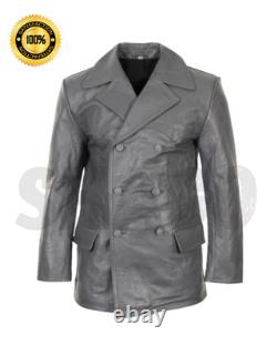 German Grey Leather U-Boat Jacket WW2 Kriegsmarine Repro Coat All Sizes New