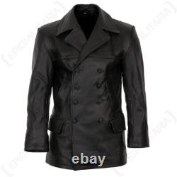 German Naval Forces WW2 Black Leather U-Boat Cow Hide Coat Jacket
