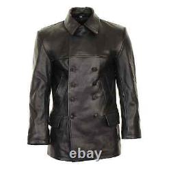 German Submariner WW2 Men's KRIEGSMARINE Cow Hide Black Leather Jacket Coat