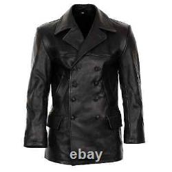 German Submariner WW2 Men's KRIEGSMARINE Cow Hide Black Leather Jacket Coat