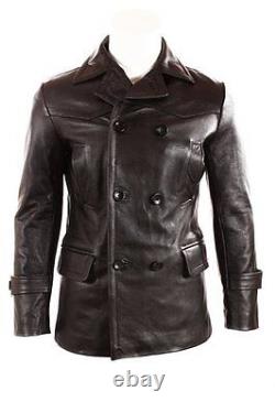 German Submariner WW2 Vintage Mens Boat Reefer Cowhide Black Leather Jacket/Coat