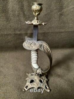 German World War II Naval Kriegsmarine Officers Lion Head Sword Candle Stick