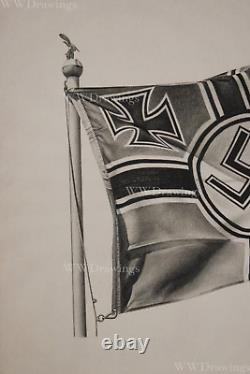 Hand Pencil Drawing Art Picture. German Kriegsmarine flag. WW2