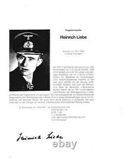 Heinrich Liebe- Signed Biographical Page (German WWII U-boat Commander)
