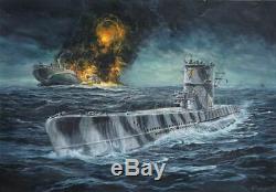 Huge Original Ww2 Wwii Kriegsmarine German Navy U-boat Submarine Art Painting