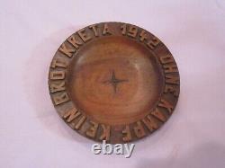 KRIEGSMARINE KRETA 1942 Ohne Kampf Kein Brot Original Hand-Carved Wooden Bowl KM
