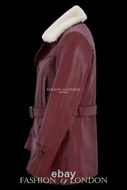 KRIEGSMARINE Mens Leather Coat German WW2 Long Jacket Cherry Cowhide Pea Coat