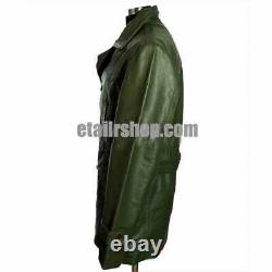Kriegsmarine Army Green Men's German WW2 Cowhide Leather Deck Jacket Pea Coat