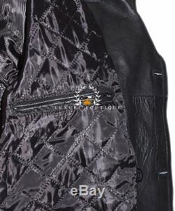 Kriegsmarine Black Men's German Reefer WW2 Cowhide Leather Deck Jacket Pea Coat