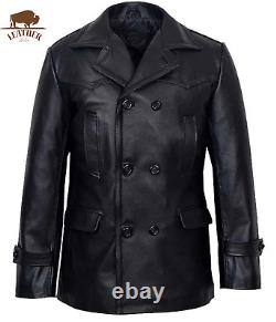 Kriegsmarine Dr Who Halloween Men's German Submarine Pea coat Leather Jacket