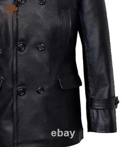 Kriegsmarine Dr Who Halloween Men's German Submarine Pea coat Leather Jacket