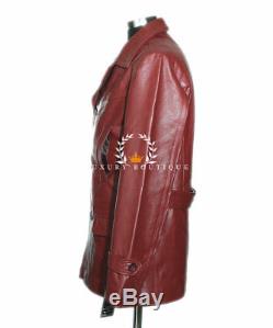 Kriegsmarine Maroon / Red Men's German WW2 Cowhide Leather Deck Jacket Pea Coat