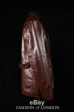 Men's KRIEGSMARINE Brown German U-Boat WW2 Hide Leather Jacket Pea Coat