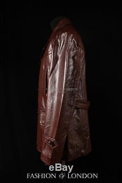Men's KRIEGSMARINE Brown German U-Boat WW2 Hide Leather Jacket Pea Coat
