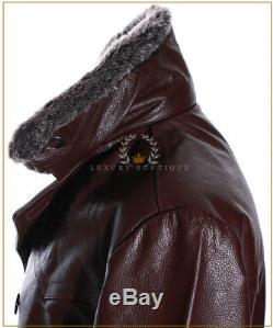 Men's Kriegsmarine Brown Fur Collar New WW2 German Leather Deck Jacket Pea Coat