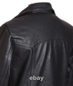 Men's WW2 Kriegsmarine German Military Cowhide Leather Pea Coat Jacket