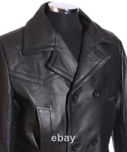 Men's WW2 Kriegsmarine German Military Cowhide Leather Pea Coat Jacket
