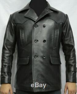 Mens Dr Who WW2 German Submarine Kriegsmarine Cowhide Black Leather Coat Jacket