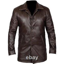 Mens Kriegsmarine German WW2 Black Real Leather Jacket Stylish Coat