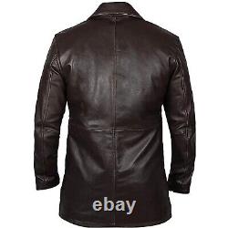 Mens Kriegsmarine German WW2 Black Real Leather Jacket Stylish Coat