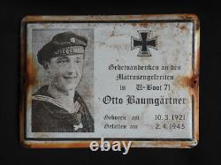 OLD GERMAN KRIEGSMARINE U-BOAT U-71 Otto Baumgärtner ENAMELED GRAVE PLATE 1945