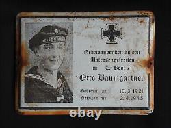 OLD GERMAN KRIEGSMARINE U-BOAT U-71 Otto Baumgärtner ENAMELED GRAVE PLATE 1945