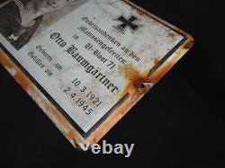 OLD GERMAN KRIEGSMARINE U-BOAT U-71 Otto Baumgärtner ENAMELED GRAVE PLATE 1945