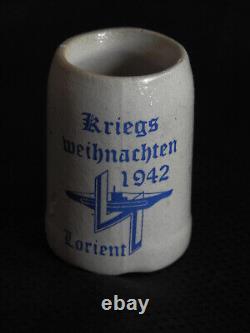 OLD WW2 German KRIEGSMARINE 2 U-Boat Flotilla 1942 LORIENT SMALL BEER MUG STEIN