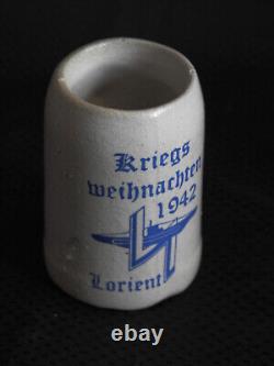 OLD WW2 German KRIEGSMARINE 2 U-Boat Flotilla 1942 LORIENT SMALL BEER MUG STEIN