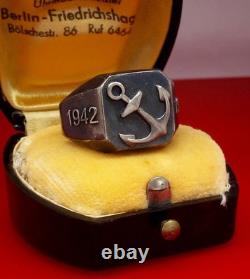 Original WW2 German 1944 Navy Kriegsmarine U-boat convoy Wolfpack Silver Ring