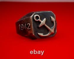 Original WW2 German 1944 Navy Kriegsmarine U-boat convoy Wolfpack Silver Ring