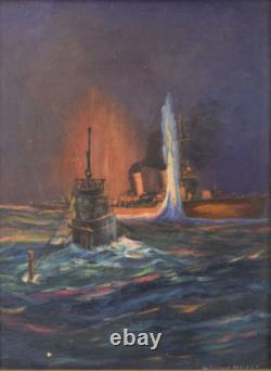 Original Ww2 Wwii Kriegsmarine German Navy U-boat Submarine Naval Art Painting