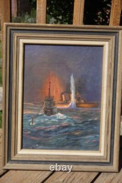 Original Ww2 Wwii Kriegsmarine German Navy U-boat Submarine Naval Art Painting