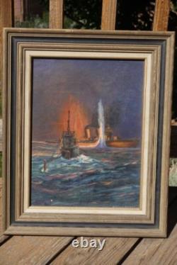 Original Ww2 Wwii Kriegsmarine German Navy U-boat Submarine Naval Art Painting