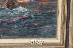 Original Ww2 Wwii Kriegsmarine German Navy U-boat Submarine Naval Art Painting